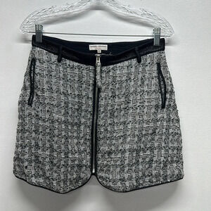 Opening Ceremony Skirt Mini Tweed Zip Front Pockets Plaid Black White Size 6